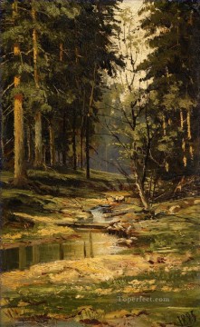 風景 Painting - フォレストブルックの古典的な風景イワン・イワノビッチの木々